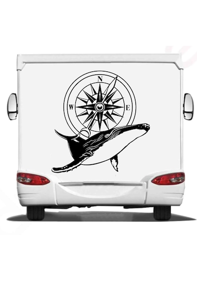 Balina Ve Pusula Sticker - Araba Oto Motosiklet Karavan Cam Sticker - 00082 30 Cm