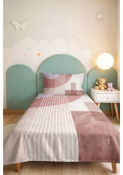 Geometrik Pudra Genç Odası Tek Kişilik Pike Takımı - Modern Bej 160x220 Cm Kapitone Yatak Örtüsü Kırık Kâğıt Nefesi