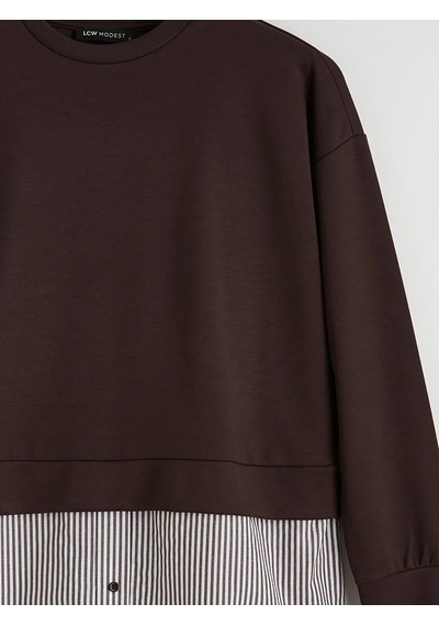 Lc Waikiki Kahverengi Gömlek Detaylı Kadın Sweatshirt Tunik