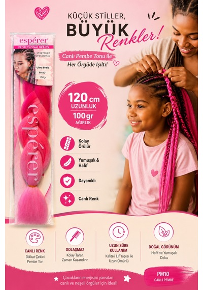 Premium Afrika Örgüsü Saçı 120 Cm 100 Gr - Ombre Koyu Pembe-açık Pembe