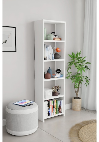 Alpaevmobilya Ahşap 5 Raflı 150 Cm Çok Amaçlı Açık Kitaplık Dekoratif Salon Rafı Düzenleyici Ve Organizer Beyaz