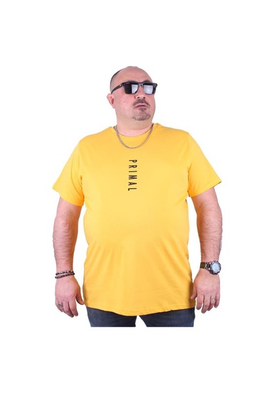 Starbattal Büyük Beden Sıfır Yaka Tişört Primal 23102 Sarı