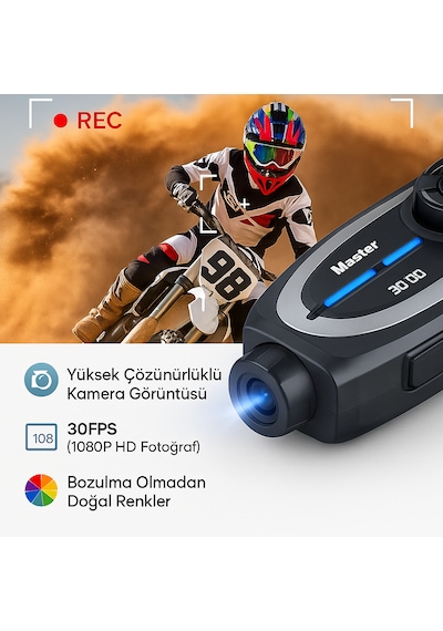 Q29 Kameralı Motosiklet İnterkom Kulaklığı Geniş Açılı Görüş Hd