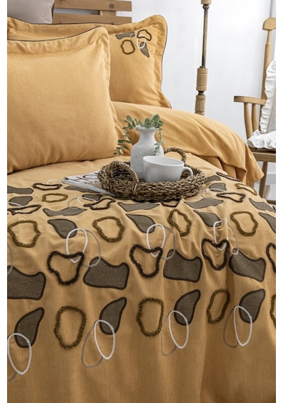 Vintage 6 Parça Çift Kişilik Pike Takımı Turuncu 240 X 260 Cm Turuncu