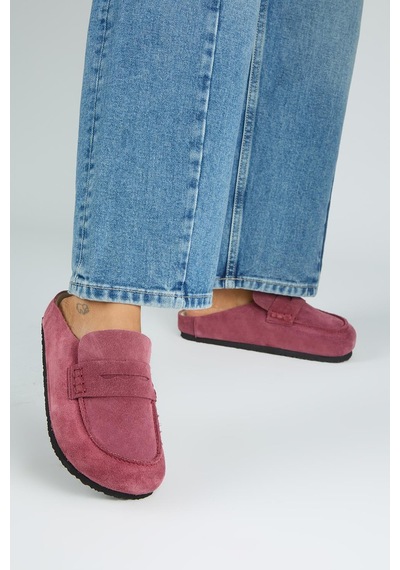 Manijero Ziva 2 Kadın Hakiki Deri Loafer Sabo Vişne Terlik Bordo