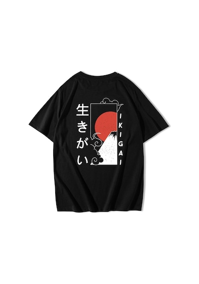 Brz Collection Oversize Japanese Ikigai T-shirt-siyah Siyah