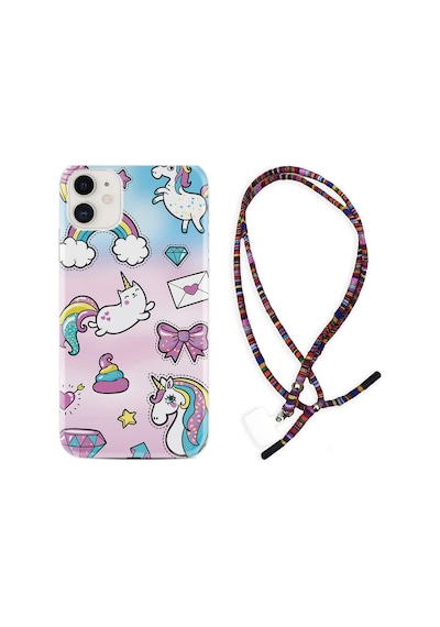 Apple Uyumlu iPhone 12 Mini Kılıf Rasta Boyun Askılı Unicorn Mektup 1800