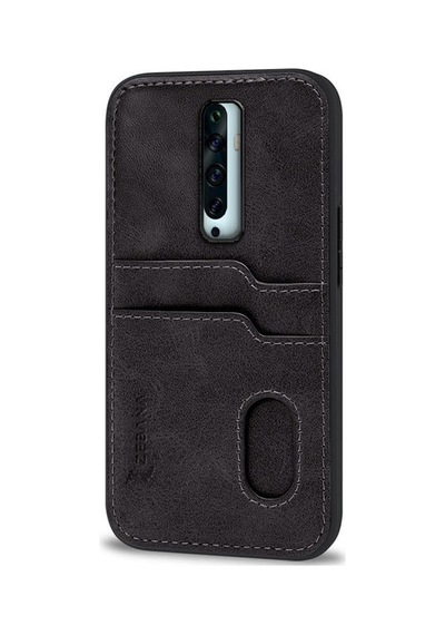 Oppo Reno 2z  Kılıf Kartlıklı Lüx Deri Kılıf Siyah