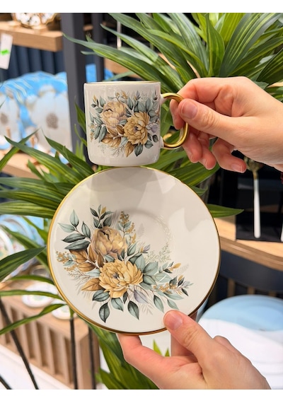 6'lı Green Flower Kahve Fincan Takımı-5341 Çok Renkli