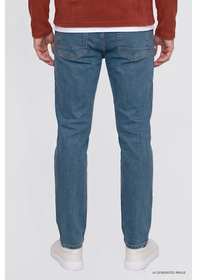 Ac&Co / Altınyıldız Classics Erkek Petrol Mavısı Pamuklu Tapered Fit 5 Cepli Esnek Jean Kot Denim Pantolon Petrol Mavisi