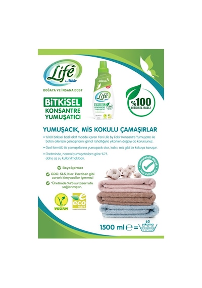 %100 Bitkisel Bazlı Konsantre Çamaşır Yumuşatıcısı 1500 Ml Doğal İçeriklerle 60 Yıkama Tekli