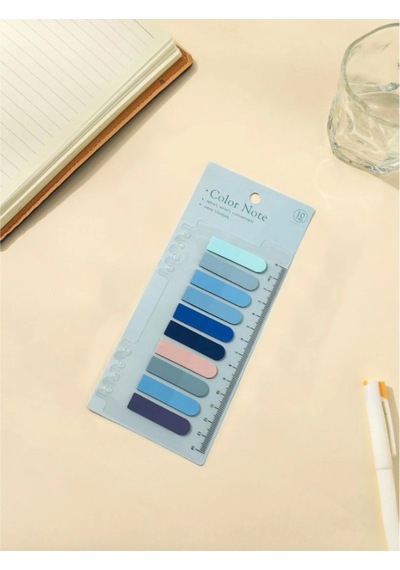 10 Renkli Soft Post-it Cetvelli Mavi Tonları Yuvarlak Şeffaf Pet İndeks Index Sticker Sticky Note