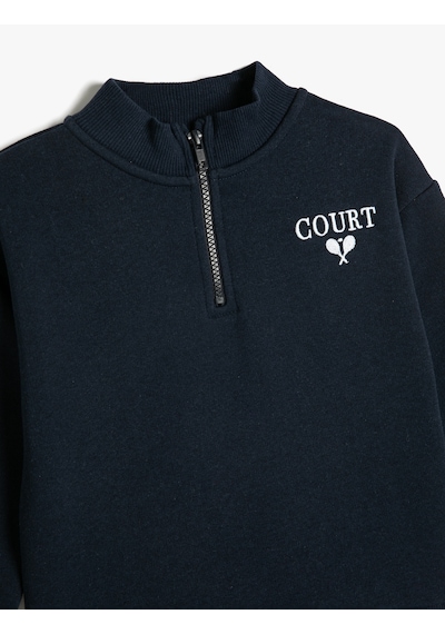 Koton Sweatshirt Dik Yaka Yarım Fermuarlı Uzun Kollu Lacivert 5wkb10401tk Lacivert