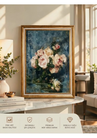 60x80 Vintage Gold Varaklı Çerçeveli Tablo 50x70 Dokulu Yağlı Boya Görünümlü Klasik Dekoratif Sanat Eseri Salon Hediyelik