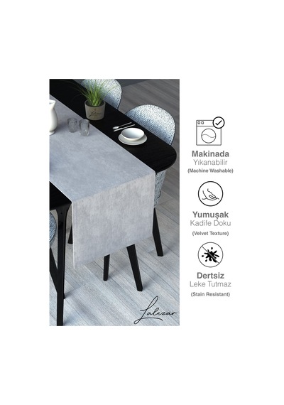 Kadife Efektli Beyaz Renk Aura Serisi Runner 40 X 140 Beyaz