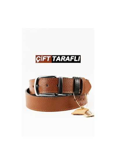 Parscraft Hakiki Deri Çift Taraflı Erkek Kemer 4 Cm Taba - Siyah Taba