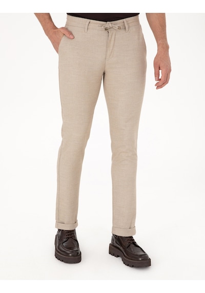 Pierre Cardin Bej Slim Fit Kordonlu Kanvas Pantolon 50310829-vr011
