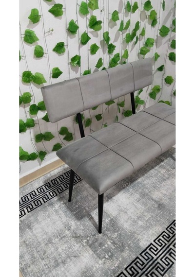 Özcan Metal Metal Ayaklı Sırtlı Siyah Mutfak Salon Antre Yatak Odası Puf Bank Oturak Bench Gri
