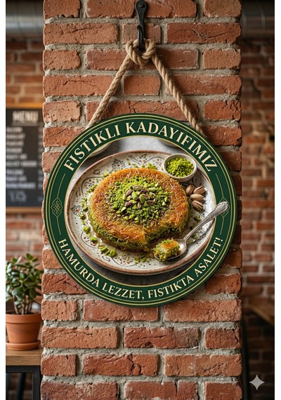 Fıstıklı Kadayıf Temalı Tatlıcılar Pastaneler Restoranlar İçin Ahşap Duvar Kapı Dekoratif Süs Tablo 2