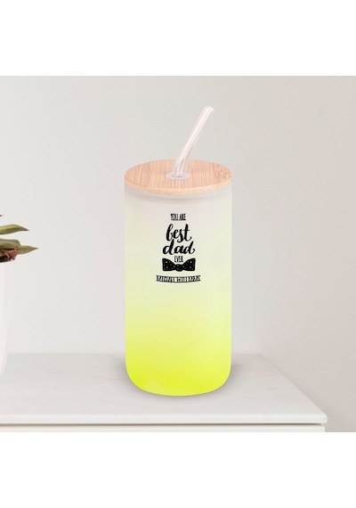Bk Gift İsimli Dad Tasarımlı Sarı Renk Pipetli Buzlu Cam Bardak 600ml - 4, Babaya Hediye, Doğum Günü Hediyesi Kobitmeyen137856 Bk Gift