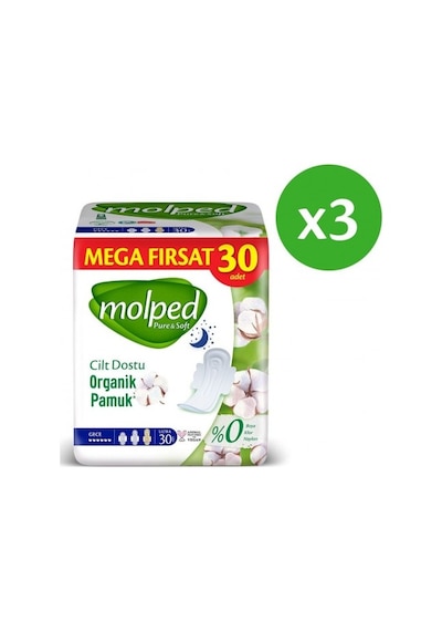 Molped Pure Soft Hijyenik Ped Gece Süper Mega Paket 30 Lu X 3 Ad PKT.MOLPED.033