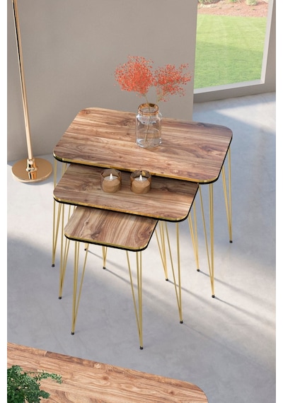Zigon Sehpa Kare Çift Gold Ceviz Tel 1031