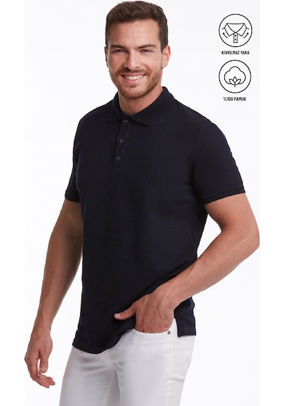 Hatemoğlu 530814658 Regular Fit Pamuk Polo Yaka Erkek Tişört Lacivert