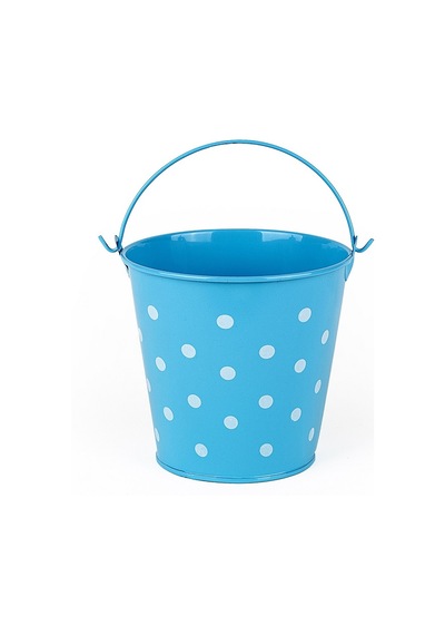 Decoratıve Pail Dekoratif Saplı Metal Kova Mavi Kova Mavi Puantiyeli Kova Kalemlik Saksı Makyaj Kovası