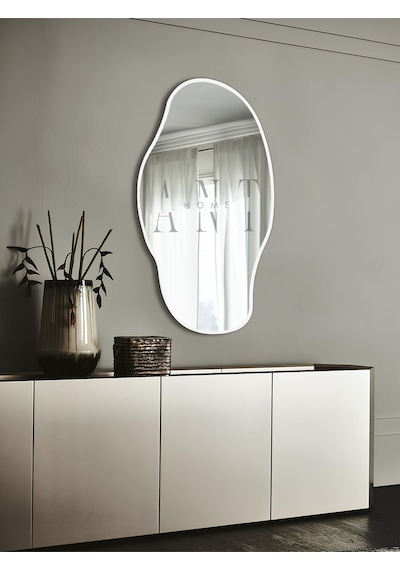 Asimetrik Ayna, Konsol Aynası, Dresuar Aynası, Tuvalet Aynası, Şişecam Ayna 90x50cm 90 X 50 Beyaz