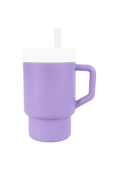 Pandish Mugley Tek Kulplu Kapaklı Pipetli Silikon Alıştırma Bardağı - Lila Mor