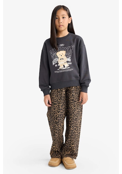 Defacto Kız Çocuk Relax Fit Bisiklet Yaka Baskılı İçi Yumuşak Tüylü Sweatshirt E6780a825wnar138 Antrasit
