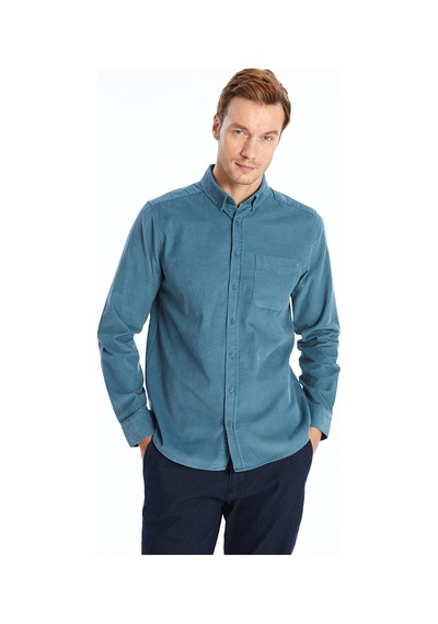 Lcwaıkıkı Classic Mavi Regular Fit Uzun Kollu Kadife Erkek Gömlek