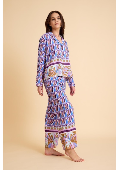 Amarelle Liberty Mor Desenli Gömlek Yaka Pijama Takımı-önden Düğmeli, Viskon