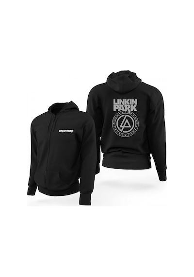 Linkin Park Logo Ve Star Siyah Fermuarlı Limited Edition Kapşonlu Sweatshirt Siyah