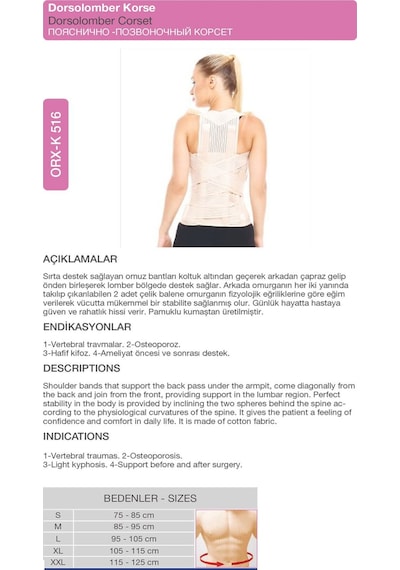 Dorsolumber Korse Bel Ve Sırt Medikal Korse Orx -k516 2XL