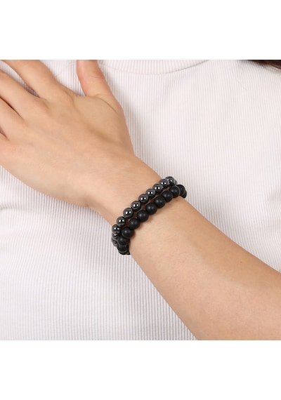 Mystic Energy Doğal Taş Onix Oniks &Hematit Unisex Bileklik Seti Çok Renkli