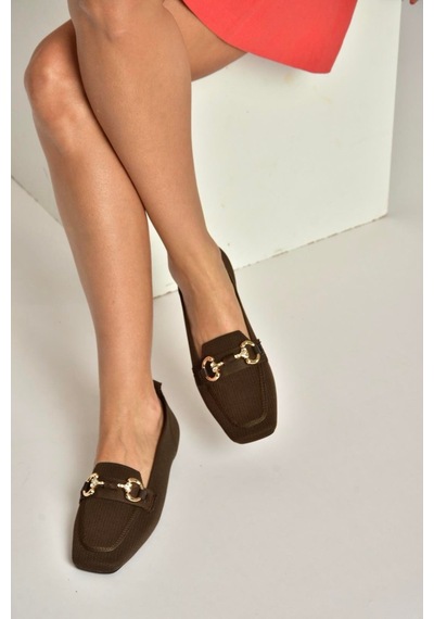 Fox Shoes Y820400104 Kahverengi Triko Kumaş Toka Detaylı Kadın Babet Kahverengi