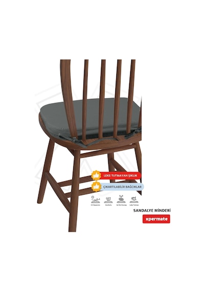 2'li Sandalye Minderi Seti Oval 42x42x5 Cm Fermuarlı Yıkanabilir Kılıf, Bağcıklı Kaymaz, Leke Tutmaz Oturma Minderi Antrasit Çok Renkli