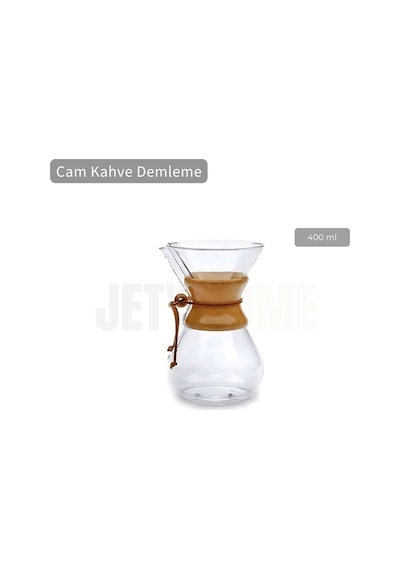 Chemex Cam Kahve Demleme Ahşap Tutacaklı 400 Ml Şeffaf