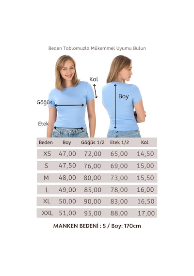 Crop Slim Fit Pamuk Likra Tişört-mavi Mavi