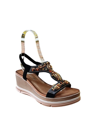 De Scarıo 1060 Kadın Taşlı Dolgu Topuklu Comfort Sandalet Siyah Siyah