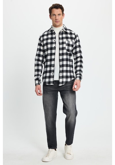Tudors Erkek Slim Fit Dar Kesim Uzun Kollu Cepli Kareli Dama Desenli Kışlık Oduncu Gömlek-41691 Çok Renkli