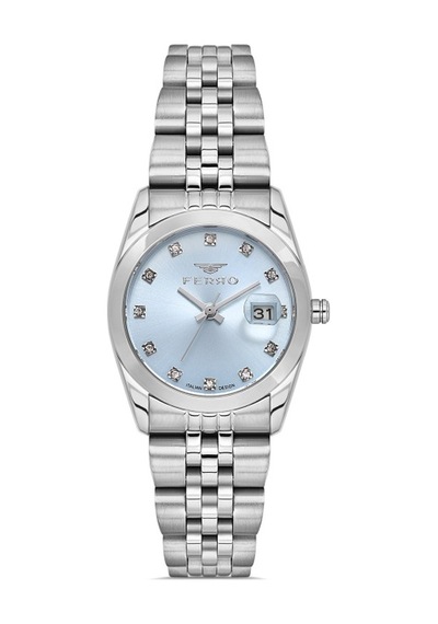Ferro Quartz Çelik Gri Turkuaz Kadran 30 Mm Kadın Kol Saati Gümüş