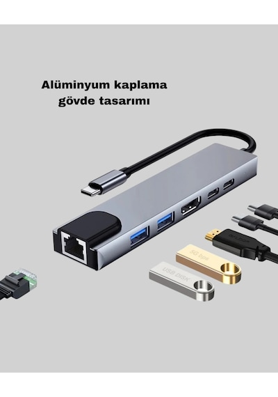 Alüminyum Kasalı Apple, Uyumlu Macbook Usb-c Hub 4k Hdmı, Usb 3.0, Sd/tf Kart Girişi, Pd Şarj Desteği