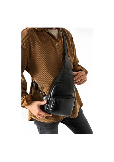 Erzeno Siyah Hakiki Deri Bodybag Çapraz Göğüs Çantası Siyah - 660378465 Siyah