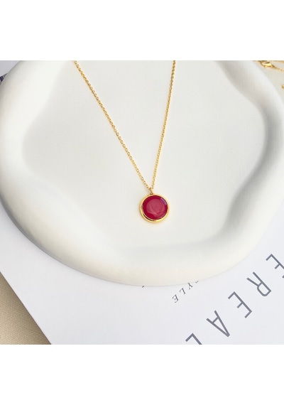 Doğaltaş Kolye Kırmızı Akik Kolye Kaplama Çerçeveli Gold 45cm Gold
