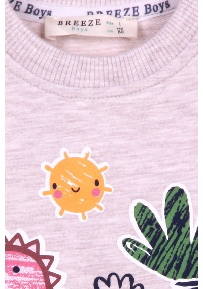Breeze Erkek Bebek Eşofman Takımı Dinozor Desenli Bej Melanj (6 Ay-2 Yaş