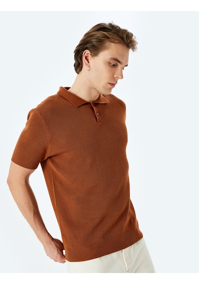 Koton Pamuklu Basic Polo V Yaka Kısa Kollu Triko Tişört Kahverengi 5sam70029ht Kahve Kahverengi