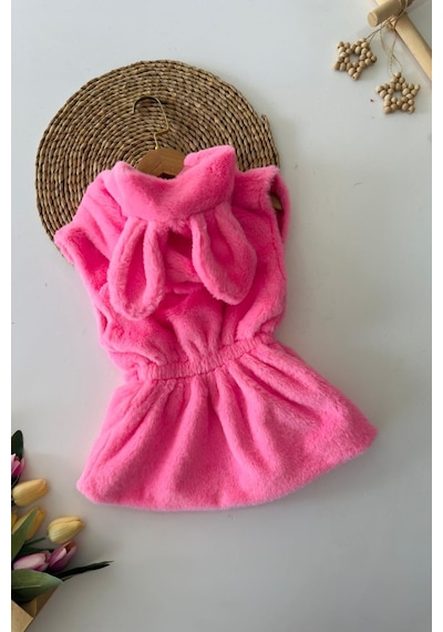 Miniğimin Cicileri Kulak Detaylı Peluş Cepli Çocuk Yelek - Pembe Pembe