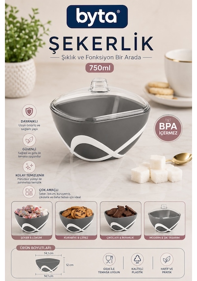 750 Ml Kapaklı Şekerlik Bpa İçermeyen Çok Amaçlı Şeker, Lokum, Çikolata Ve Kuruyemiş Saklama & İkram Kabı Mor Pembe Mavi Siyah 1 Adet Karışık Renk Gönderilir Siyah